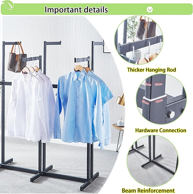 Floor Standing Metal Garment Rack - Heavy Retail Display Racks With Wheels, 6 Arms Clothing Rack, Square Tubing Portable Shirt Racks, Merchandise Display For Hanging Clothes (Silver)