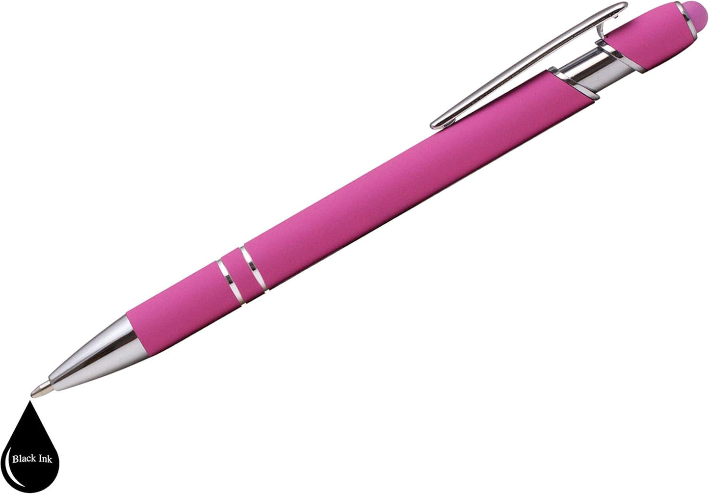 ExpressDesigns™ - Premium Custom Pens with Stylus | Burst of Color | Personalized Soft Touch Metal Printed Name Pens w/Black Ink - Imprinted w/Logo or Message - 12 pcs/pack (Pink)