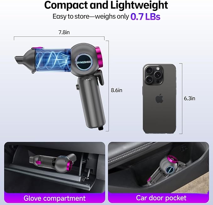Handheld Car Vacuum Portable Cordless（Equipped with a one-Touch Window Breaker and Seatbelt Cutter ） Car Vacuum Cleaner with 25000Pa Ultra-Strong Suction,Design for Drivers, Home, Pet Hair