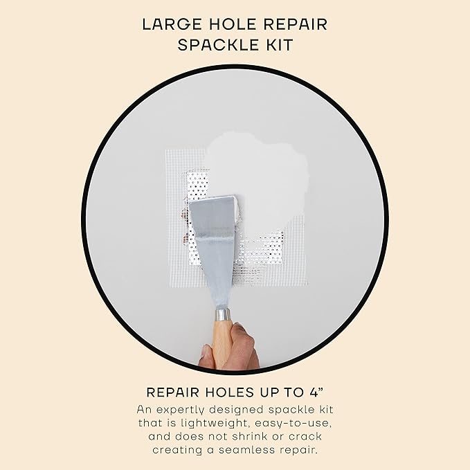 soto Large Hole Repair (Up to 4"), Off-White Spackle, 7-Piece Kit (No. 08 Artisan White) - High Strength Hole Repair Kit for use on: Walls, Drywall, Ceiling, Furniture, Cabinets