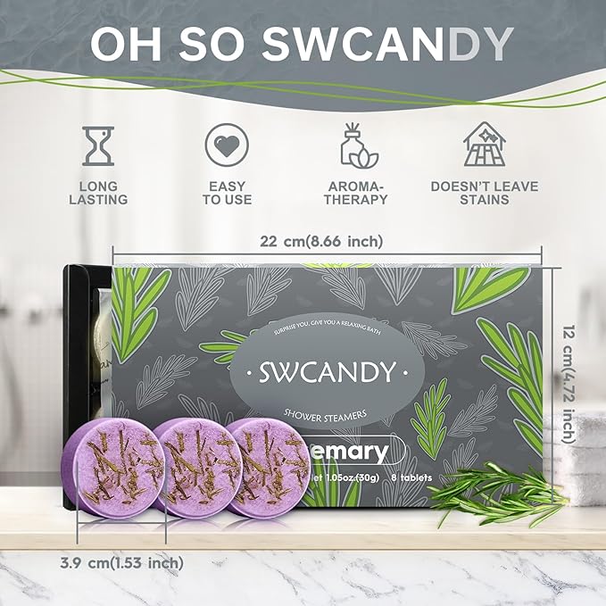 Shower Steamers Aromatherapy Birthday Gifts for Women Travel Essentials, 8 Pcs Rosemary, Bath Bombs Shower Bombs with Natural Essential Oils, Relaxation Home SPA