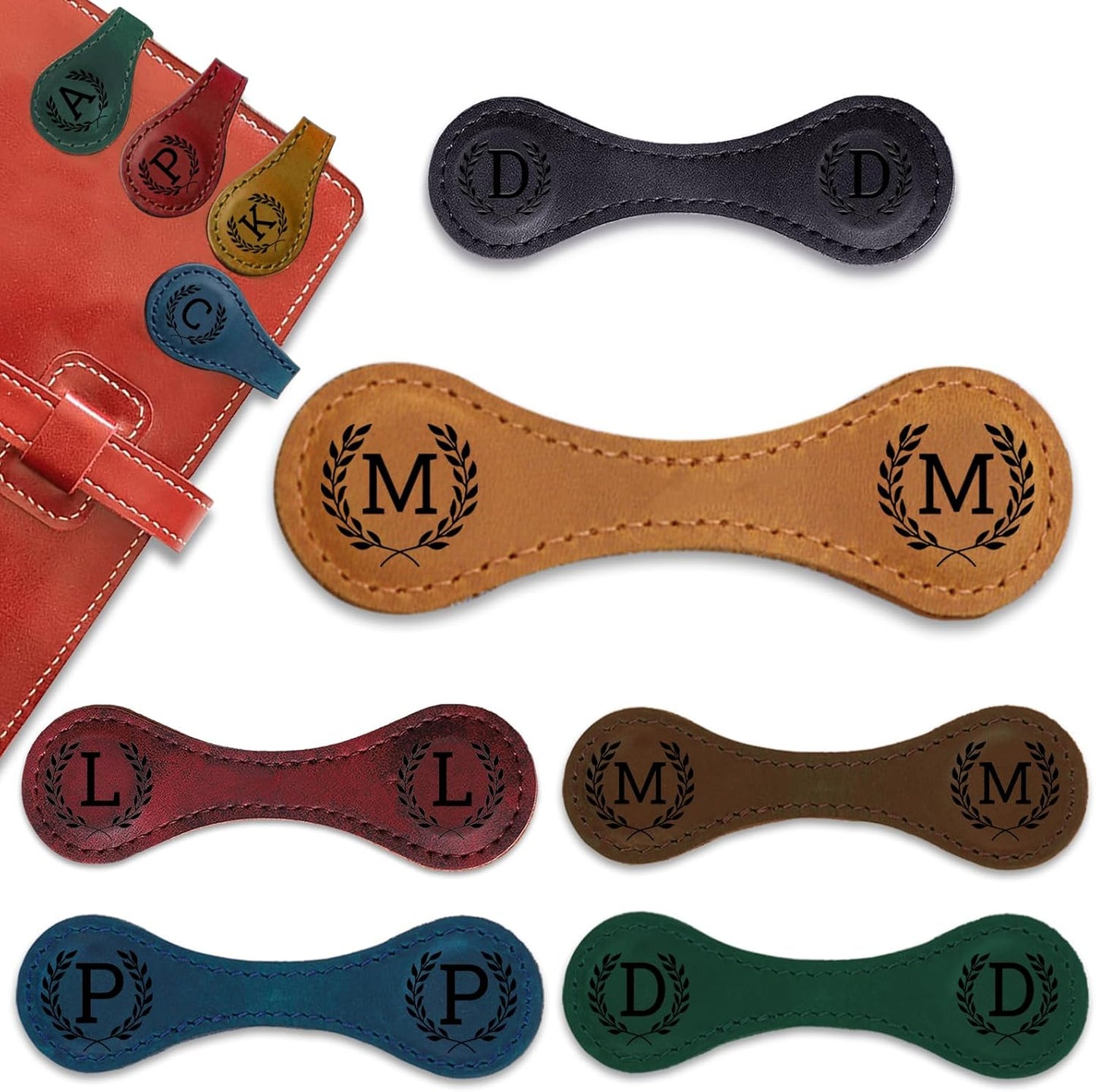 Personalized Magnetic Leather Bookmark - 26 Letters Vintage Engraved Book Marks,Custom Bookmark with Initial,Bookmarks for Women,Reading,Book Lovers (Yellow, M)