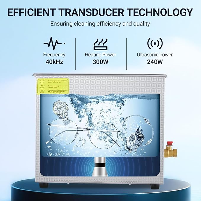10L Professional Ultrasonic Cleaner Commercial | 40kHz with Digital Timer & Heater | for Jewelry, Watches, Eyeglasses & Small Parts Cleaning