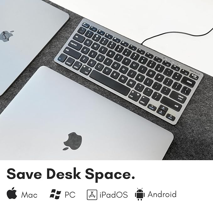 Macally Small USB C Keyboard - Plug & Play Compatible Wired Apple Keyboard for Mac mini, MacBook Pro/Air, iMac, iPad, Windows, Chromebook with USBC Port - Compact & Mini USB Type C - Space Gray