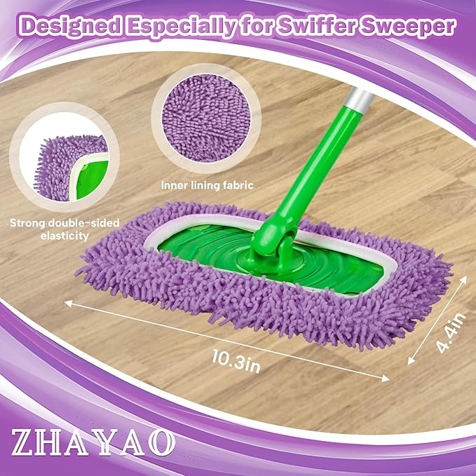 6Pcs Reusable Microfiber Mop Pads Compatible with Swiffer Sweeper Mop, Wet and Dry Flat mop Cover, Replacement Sweeping Mopping pad Refills for Surface/Hardwood Floor Cleaning