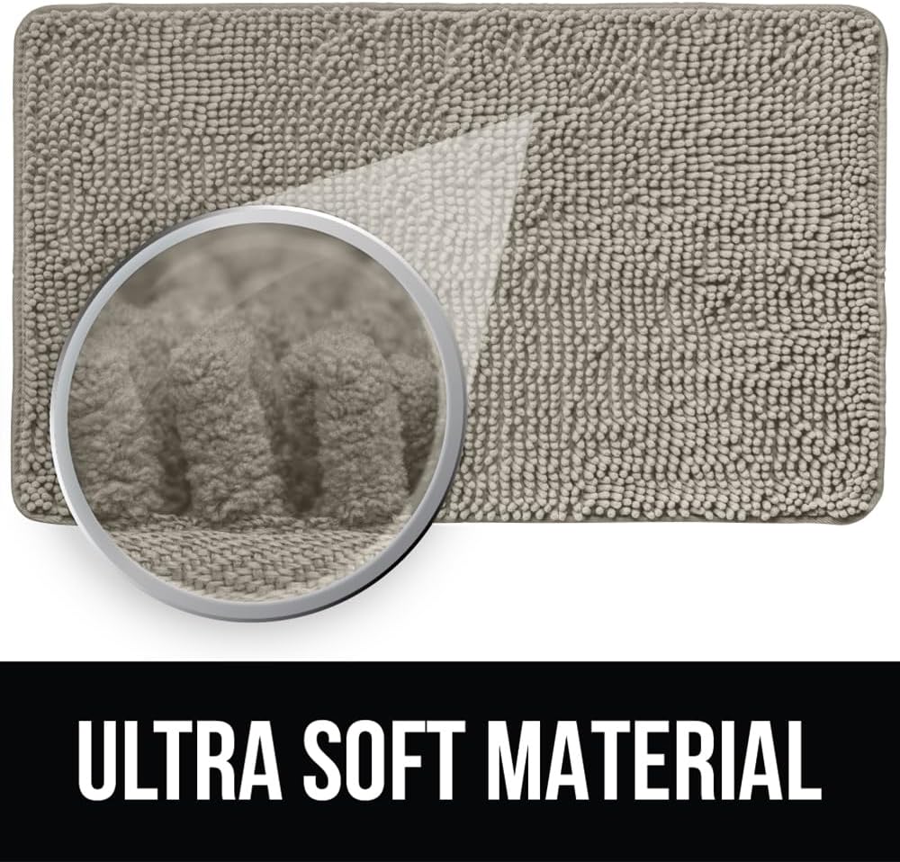 KANGAROO Bathroom Rugs, Chenille Soft Absorbent Bath Rug, Shaggy Shower Mat, Quick Dry Machine Wash Bathmat, Plush Carpet Mats for Tub, Bathtub and Room Home Decor Accessories, 24x17, Beige