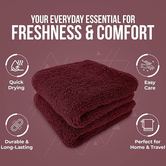 DAN RIVER 24 Pack Wash Cloths for Showering [12x12] - 100% Cotton Washcloths Premium Quality Flannel Face Cloths for Bathroom, Highly Absorbent and Soft Feel Wash Clothes, Pomegranate