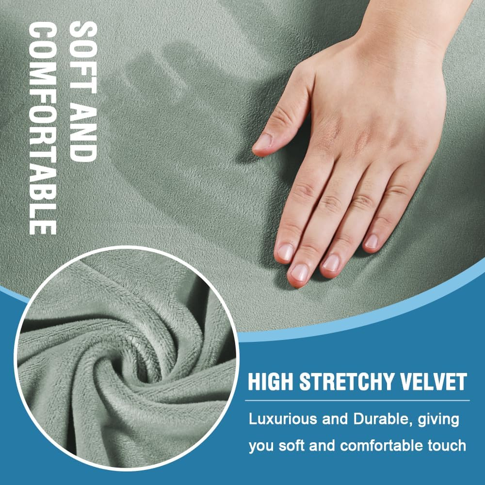 H.VERSAILTEX Sofa Cover 2 Piece T Cushion Armchair Slipcovers Thick Velvet Couch Cover Stretch T Cushion Sofa Covers for 1 Cushion Couch with 1 Individual T Cushion Covers Washable, Sea Grass