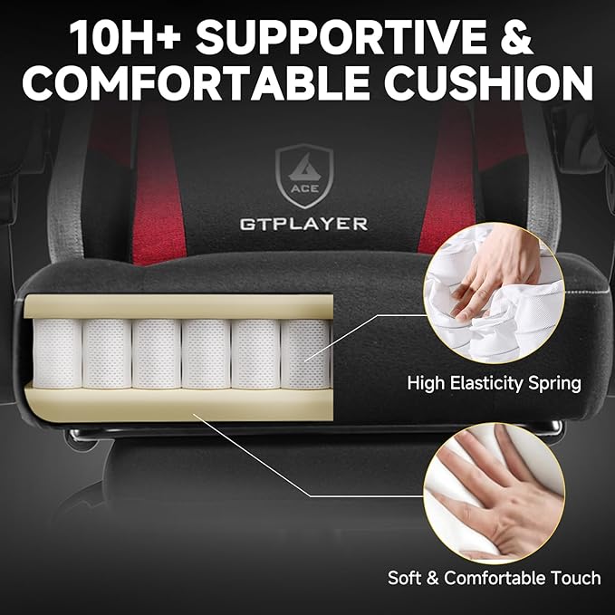 GTPLAYER Gaming Chair, Fabric Computer Office Chair with Pocket Spring Cushion, Ergonomic Office and Gaming, Video Gaming Chair with Linkage Armrests, High Back Desk Chair with Adjustable Recliner