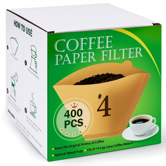 BYKITCHEN 400PCS #4 Cone Coffee Filters Fits 8-12 Cup & 14 Cup Coffee Makers, Size 4 Unbleached Disposable Coffee Filter Paper, Compatible with Ninja, Cuisinart 12-Cup/ 14-Cup & Drip Coffee Machine
