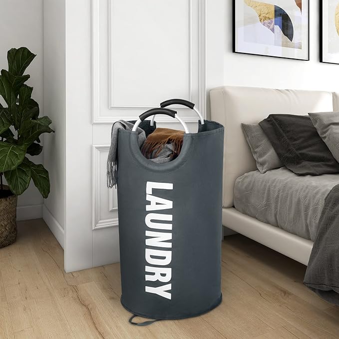 ZEROJETLAG 115L X-Large Laundry Basket Collapsible Hamper with Handles, Waterproof Fabric Dirty Clothes Basket, Tall Foldable Freestanding Bin Laundry Hamper for Dorm, Bathroom & Bedroom (Dark Gray)