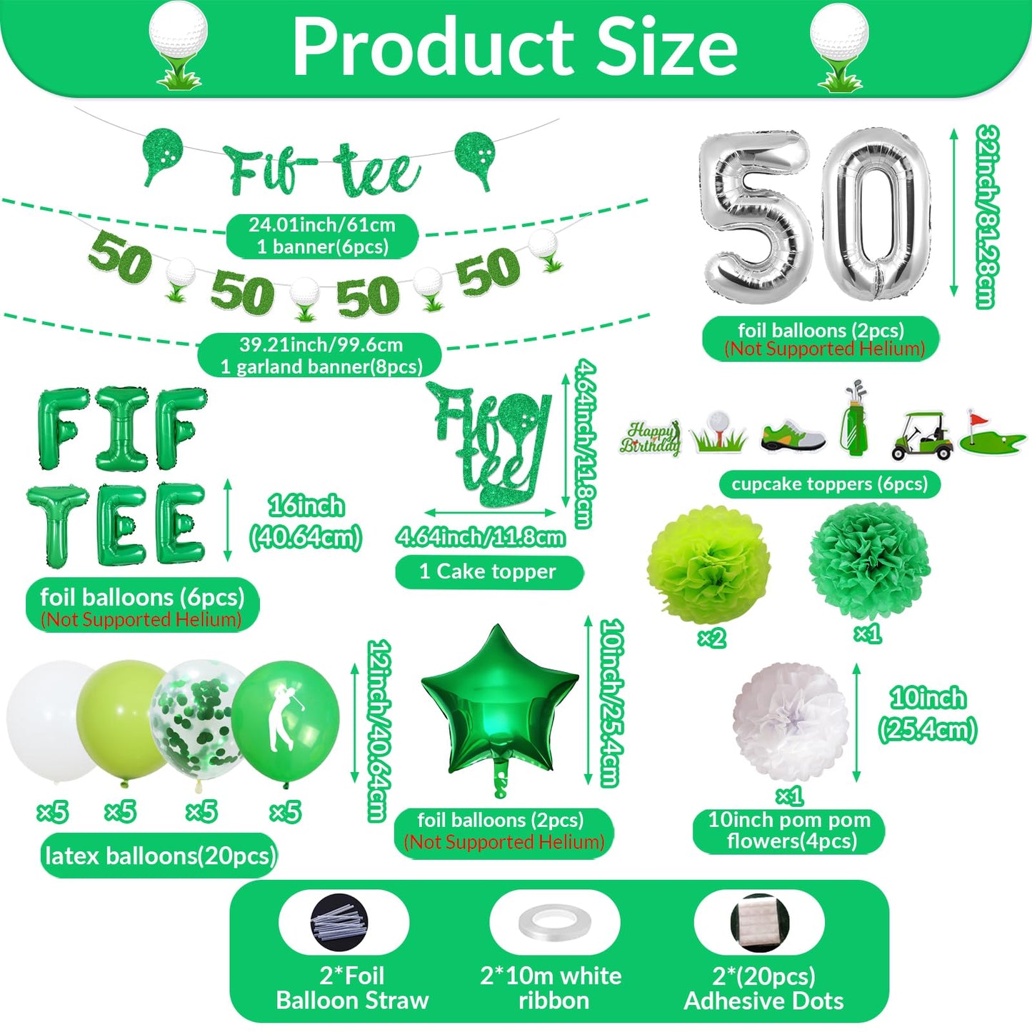 Golf 50th Birthday Party Decorations Fiftee Golf Banner Fif Tee Cake Topper Golf Theme Cupcake Toppers Garland Pom Poms for Women Men Sports 50th Birthday Party Supplies