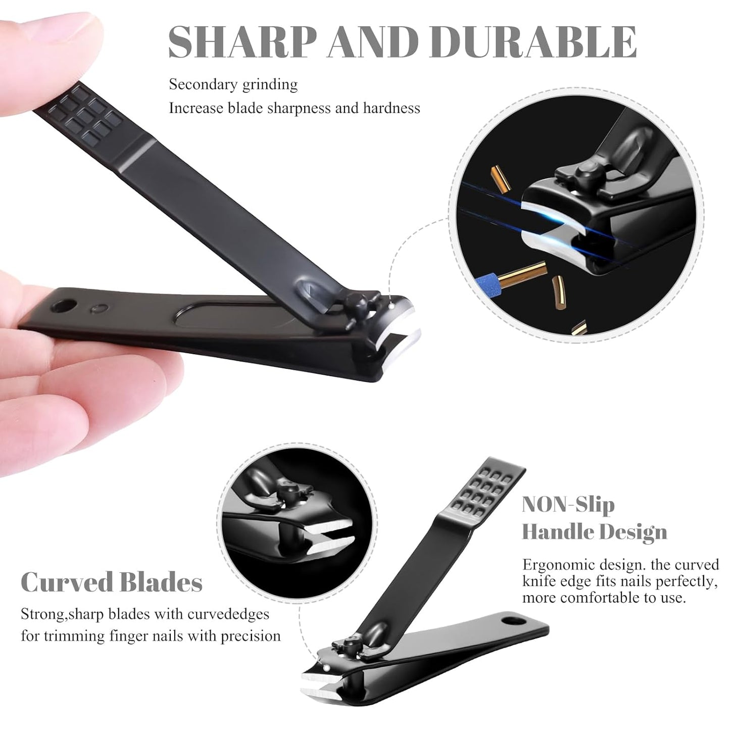 Manicure Pedicure Kit Nail Clippers Set Fingernails & Toenails Vibrissac Scissor 5 Pieces Best Care Tools for Man & Women with Travel Case (Gray/Black_A) (Dark 15 Pieces)