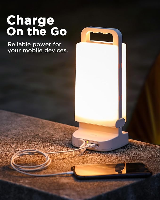Solar Camping Lantern 6000mAh, USB Rechargeable Camping Light & Power Supply, Dimmable LED Night Lamp with Up to 80Hrs Runtime, Survival Gear for Emergency, Hurricane, Hiking & Outdoor, Indoor Use