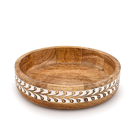 Kaizen Casa Fruit Bowl Mango Wood Rustic Fruit Bowls for Farmhouse Décor, Fruit Bowl for Kitchen Counter (10" x 10" x 2.5")