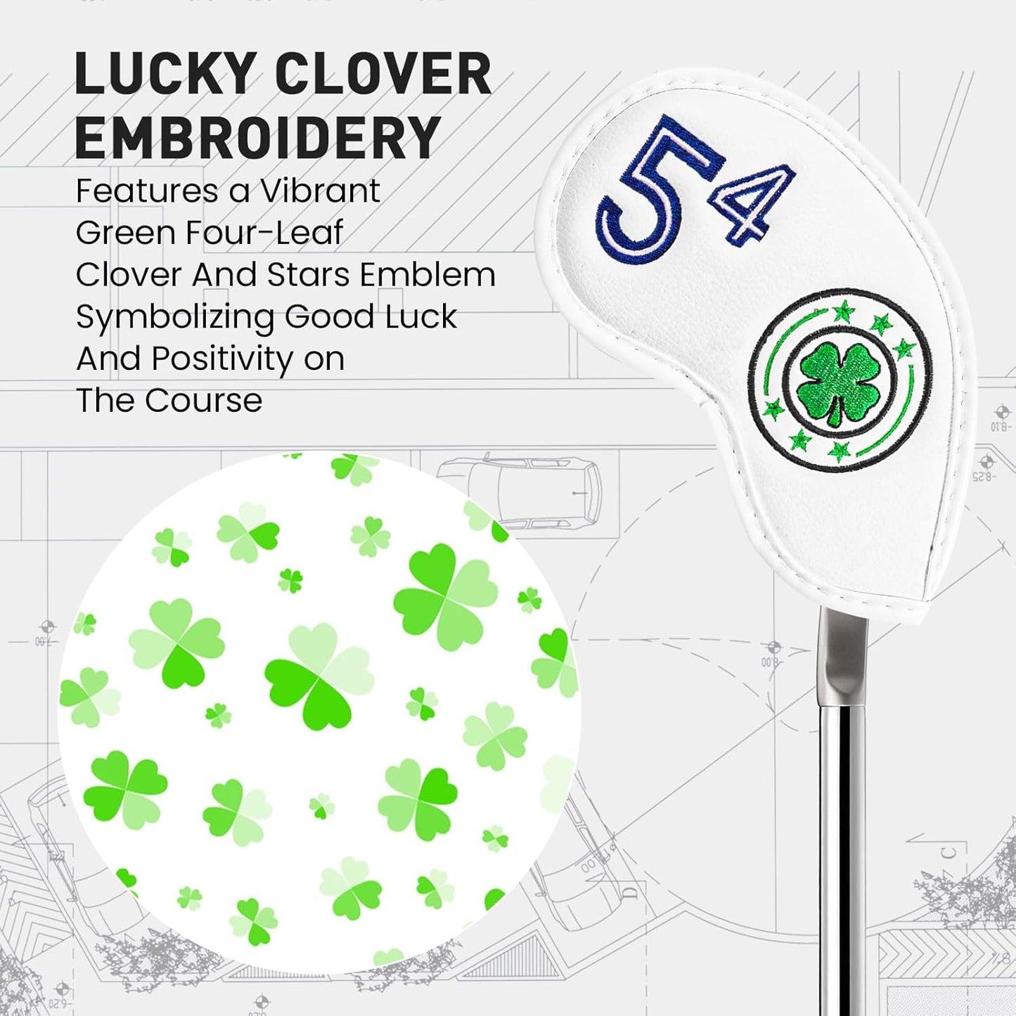Golf Iron Wedge Head Covers 52° 54° 56° 60° 1 or 4 Pack, Synthetic Leather Clover USA Flag Design Club Head Protection, Universal Headcover Fit Iron Clubs for Men Women