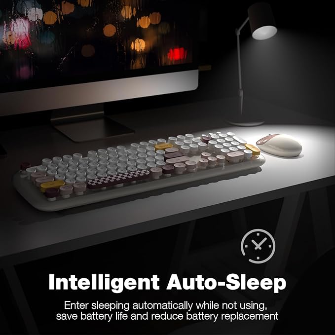 MOFII Wireless Keyboard and Mouse Combo, Full-Sized Colorful Typewriter Keyboard with Round Keycaps, 2.4G Cute Mouse Compatible with PC/Laptop/Computer (Milk White Color)
