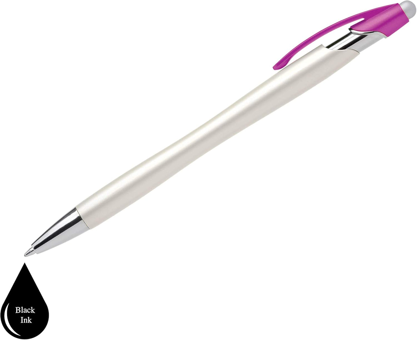 ExpressDesigns™ - Custom Pens with Stylus - The Pearl - Personalized Metallic Printed Name Pens with Black Ink - Imprinted with Logo or Message - Great Gift Ideas - 12 pack (Silver)