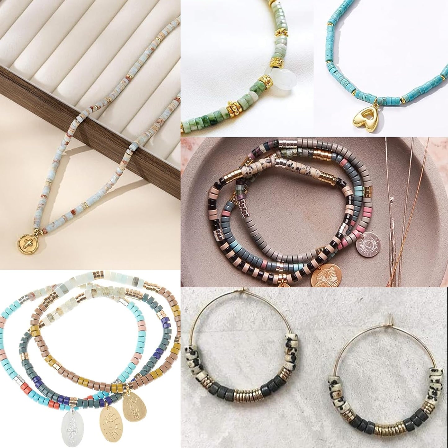 NITOPUPU 150Pcs 4×2mm Natural Aquamarine Spacer Stone Beads for Jewelry Making Supplies, Loose Semi Flat Round Gemstone Tube Beads for Bracelets DIY Crafts