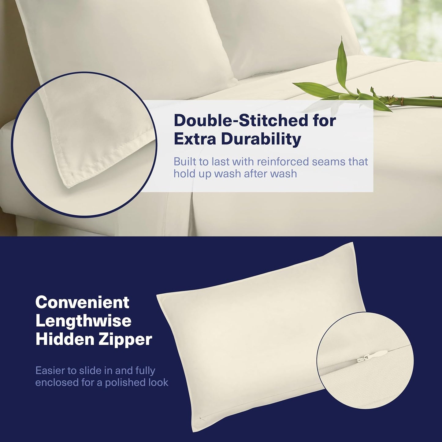 Kickoff Viscose Bamboo Sheets Full Size 4-pc 100% Organic Bamboo Viscose Bed Cooling Sheets Full Size Set Cool Bedding for hot Sleepers Sheet, Flat, Fitted, Pillowcases (Buttercream, F)