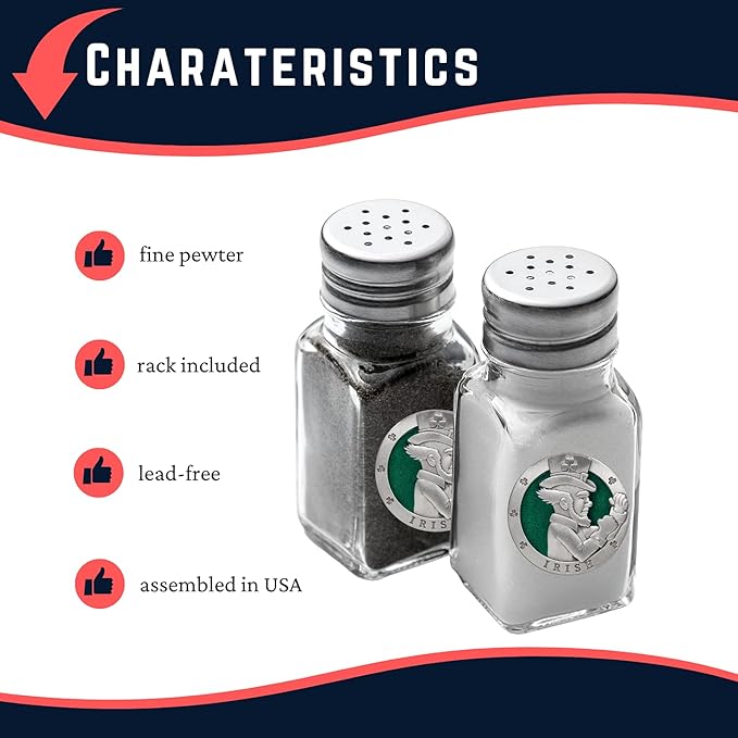 Heritage Pewter Irish Fighter Salt and Pepper Shaker Set of 2 Bottles | Expertly Crafted Pewter Glass