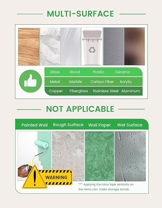 Double Sided Tape Heavy Duty, Extra Large 10FT Nano Tape, Transparent Strong Double Sided Adhesive Mounting Tape, Clear Picture Hanging Strips for Wall, Poster, Carpet, Craft