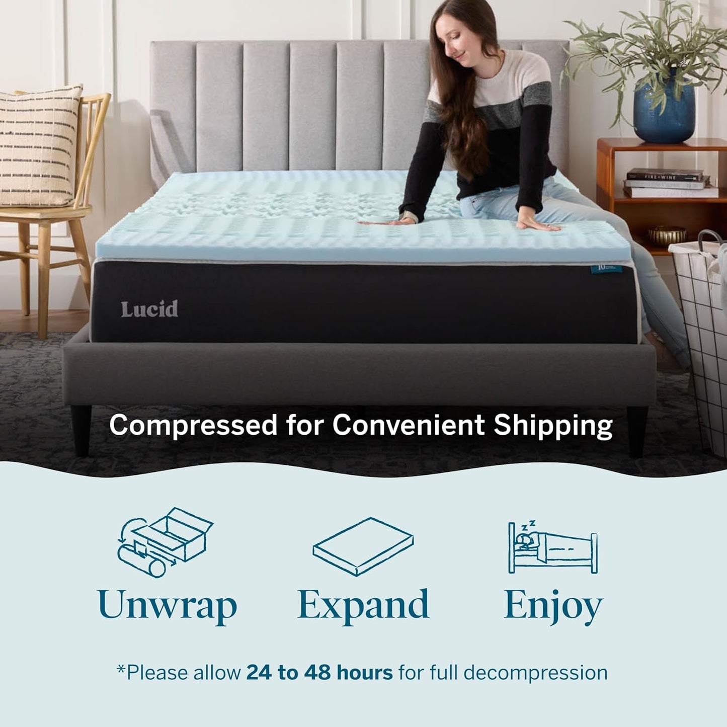 LUCID Gel Infused Memory Foam Mattress Topper – 2 Inch Mattress Topper – 5 Comfort Zones Relieve Pressure – CertiPUR-US Certified Foam - King