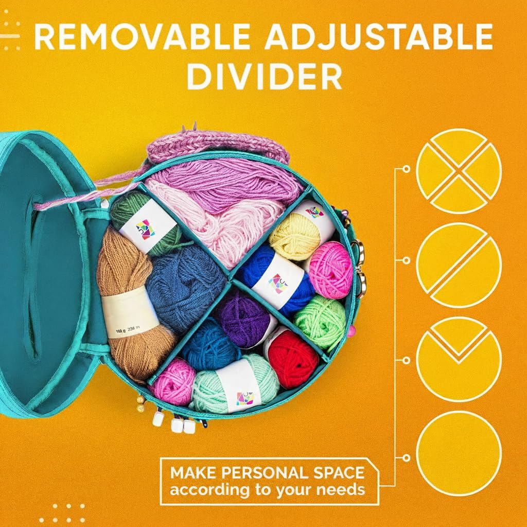 CRAFTISS Crochet Bag Organizer & Yarn Storage Bag, Knitting Bag and Yarn Holder with Removable Divider, Holds Skeins, Hooks, Needles & Accessories, Crochet Gifts for Women (Turquoise)