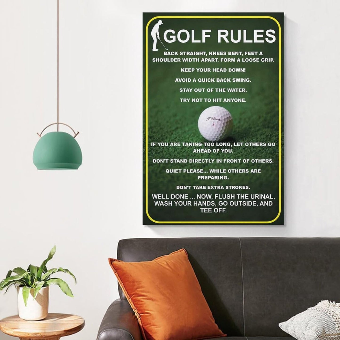 Funny Golf Rules Sign, Unique Man Cave Wall Art, Humorous Golfer Gift, Canvas Painting Posters And Wall Art Pictures Are Used For Room Aesthetics And Decoration 24x36inch(60x90cm)