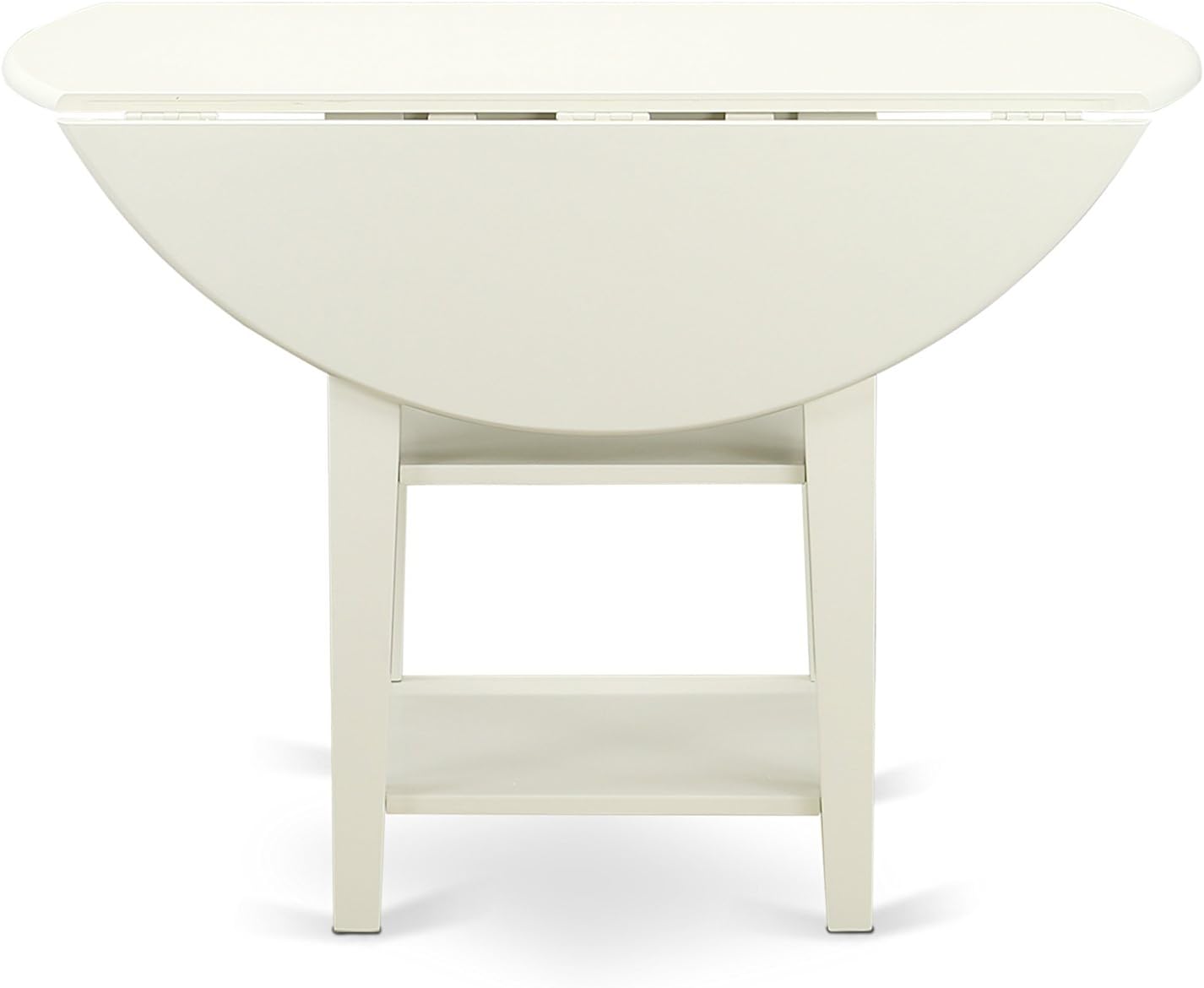 East West Furniture SUDA5-LWH-C 5 Piece Kitchen Table Set for 4 Includes a Round Dining Room Table with Dropleaf & Shelves and 4 Linen Fabric Upholstered Chairs, 42x42 Inch, Linen White
