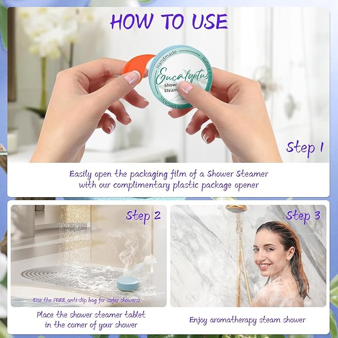 Shower Steamers Aromatherapy 8 Pack - Gifts for Women, Shower Bombs with Essential Oils, Self Care and Stress Relief Stocking Stuffers, Relaxation Birthday Gifts for Women and Men. Azure Floral Style