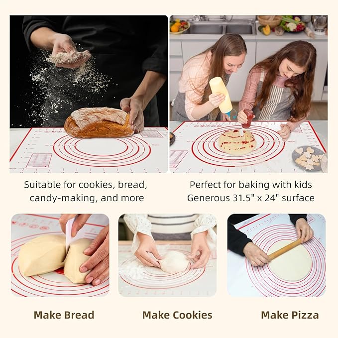 Extra Large 31.5'' x 24" Silicone Baking Mat for Rolling Dough & Pastry – Non-Stick, Heat-Resistant Kitchen Counter Protector – Dishwasher Safe, Easy Clean (XXL-31.5'' X 24'')