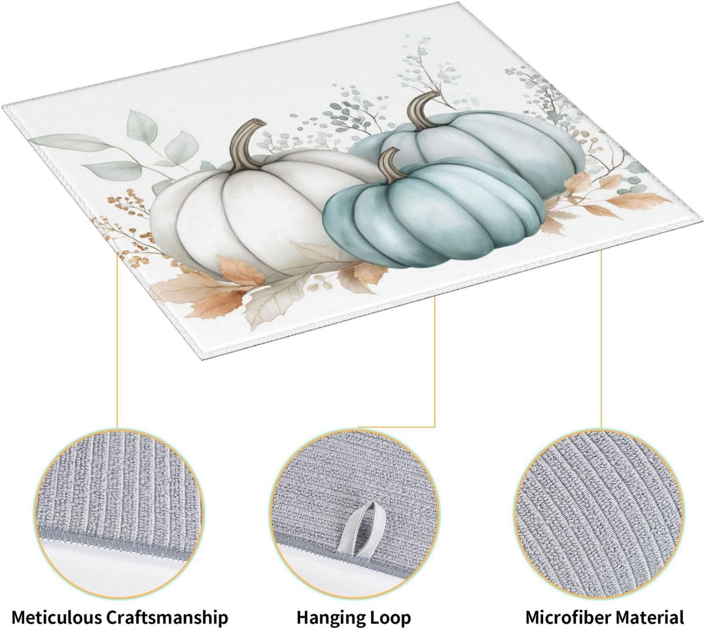 Dish Drying Mat Pastel Pumpkin Thanksgiving Leaf for Kitchen Counter Absorbent 16x18 Inch Microfiber Dishes Plate Glass Dry Draining Pad Reversible Washable