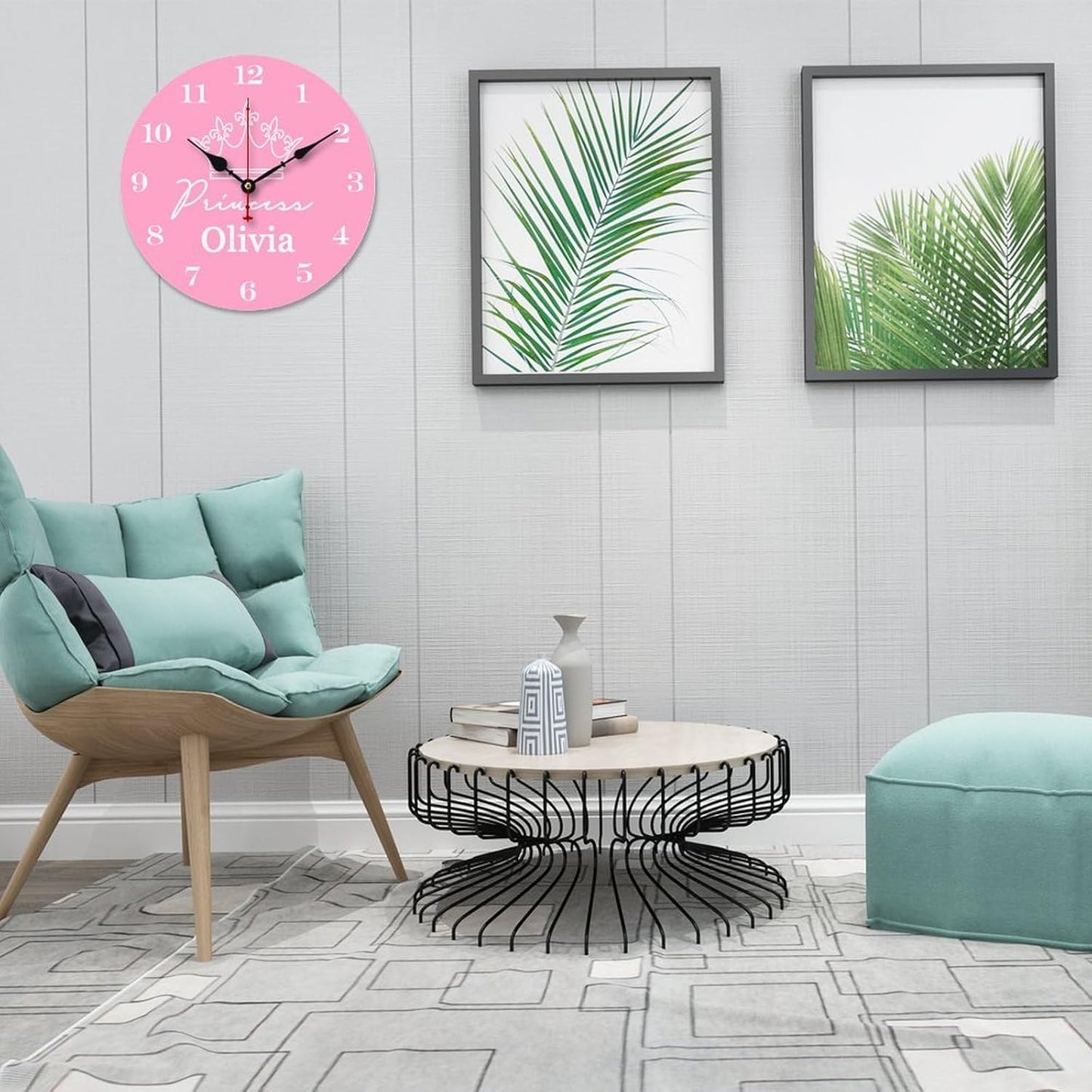 12 inch Pink Crown Personalized Girls Name Wall Clocks Battery Operated for Kids Bedrooms Nursery School Playroom Decor,Custom Kids Name Wall Clock,Girls Room Decor Wood Round Clock Silent