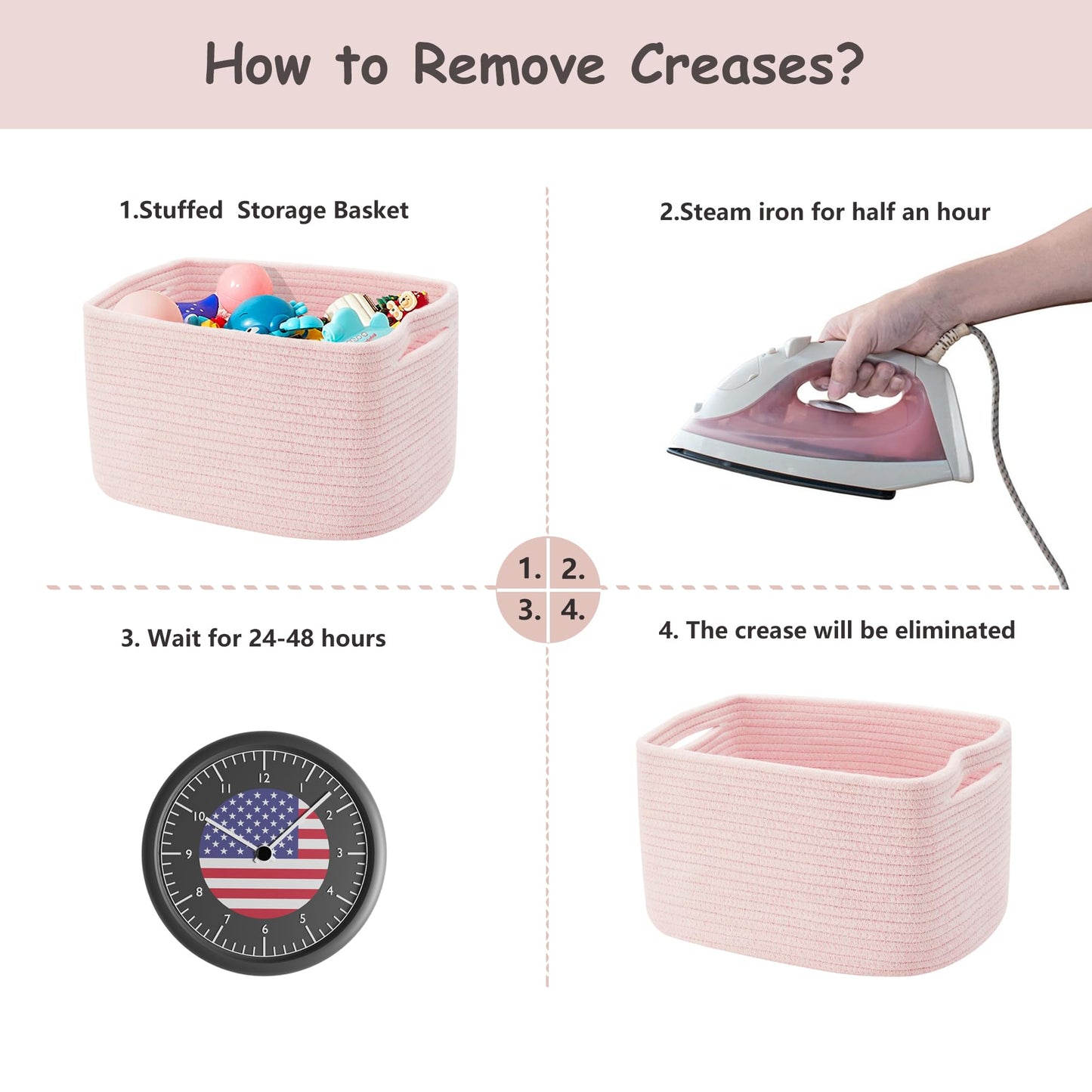 ENAORGAN Set of 4 Pink Rope Basket for Shelves Woven Rectangle Storage Basket Bins for Nursery Toy Storage for Baby Girl