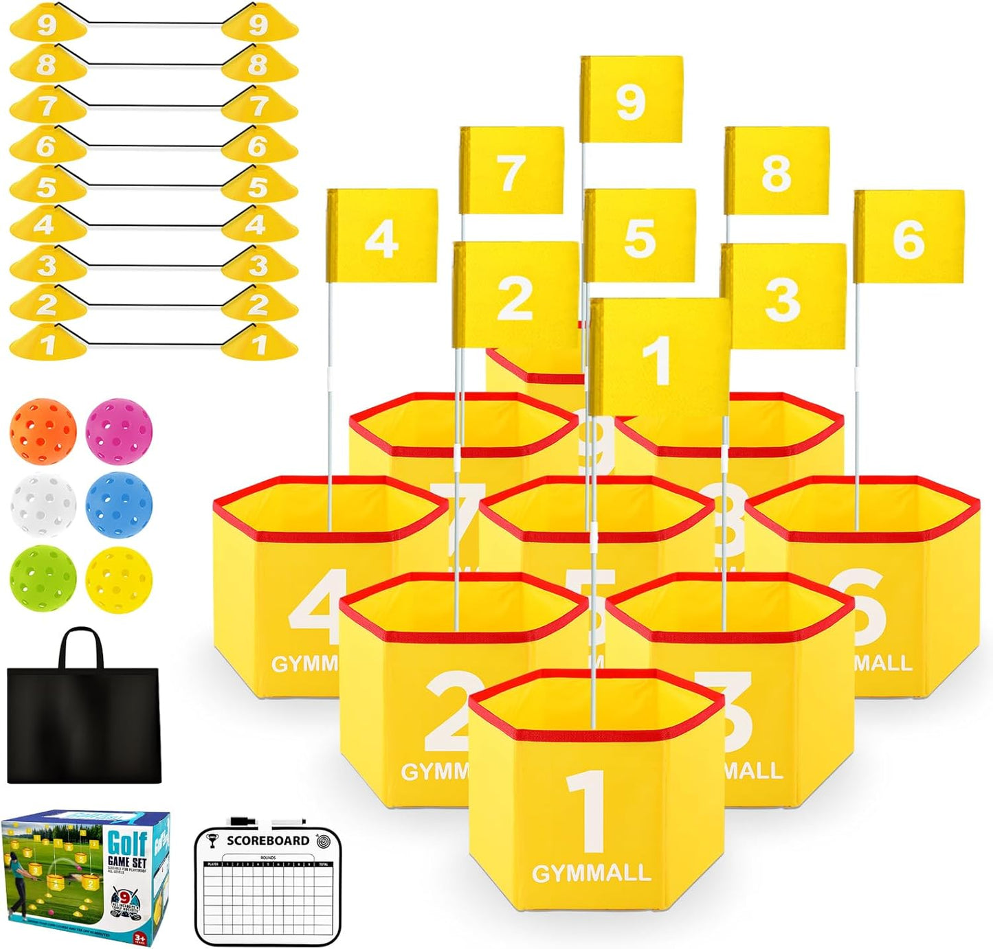 Backyard Golf Set for Kids, Adults and Family, Portable 9 Holes Golf Course with Balls, Flags and Carry Bag for Lawn, Park, Beach and Hotel - Yellow