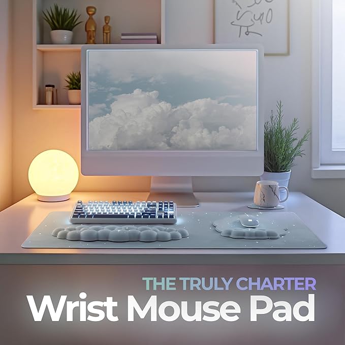 Premium Quality Cloud Wrist Rest Keyboard & Mouse Pad Set – Ergonomic Memory Foam Desk Accessories with Wrist Support for Office & Gaming – Baby-Blue-Sky