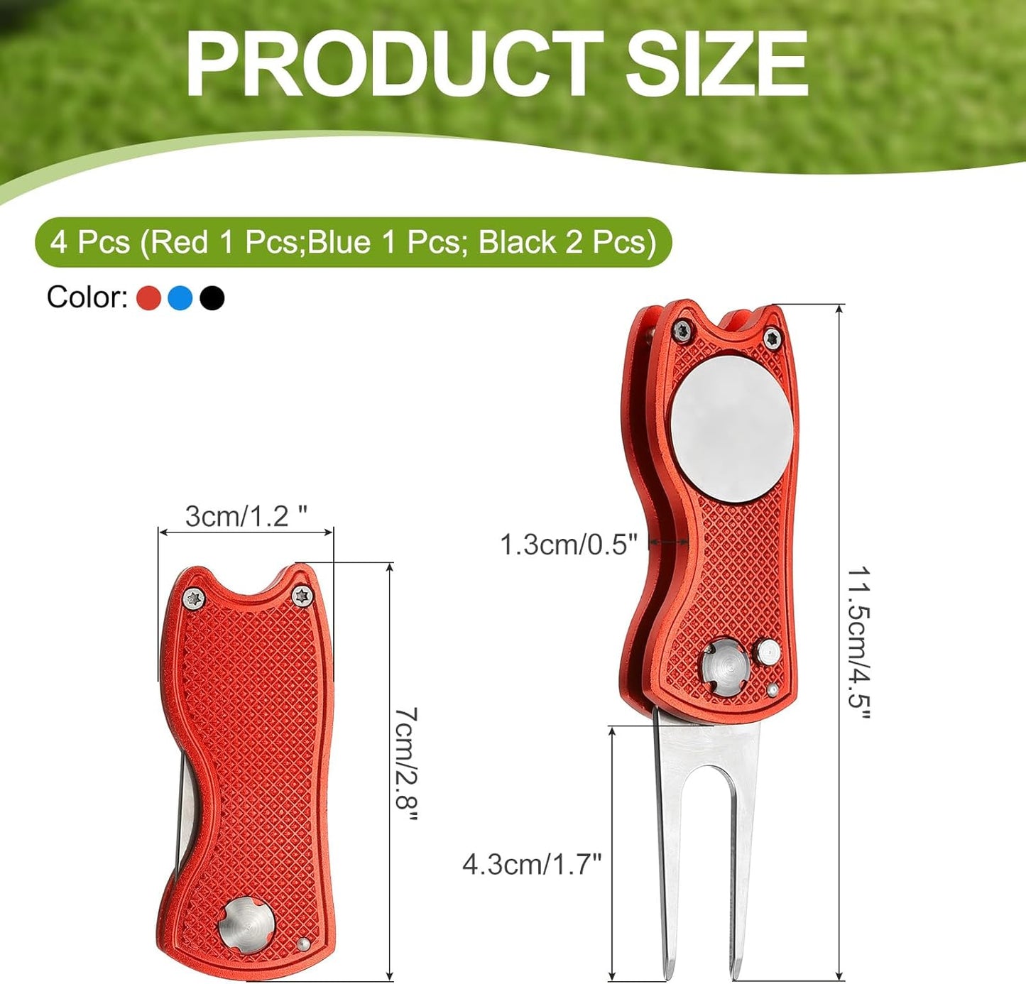 PATIKIL Golf Divot Repair Tool Foldable Metal Golf Green Divot Tool with Magnetic Ball Marker & Stainless Steel Fork