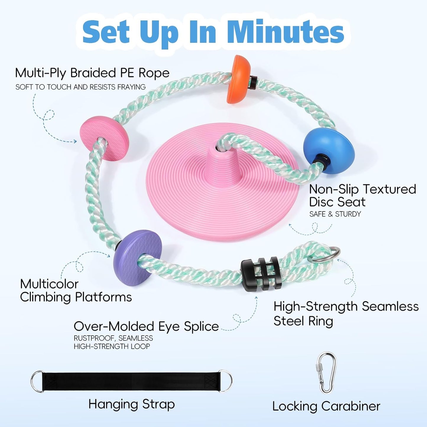 ZNCMRR Tree Swings for Kids Outdoor Rope Swing for Tree Climbing Rope for Kids Disc Swing Indoor Outdoor Swing Set Accessories(Candy Pink)
