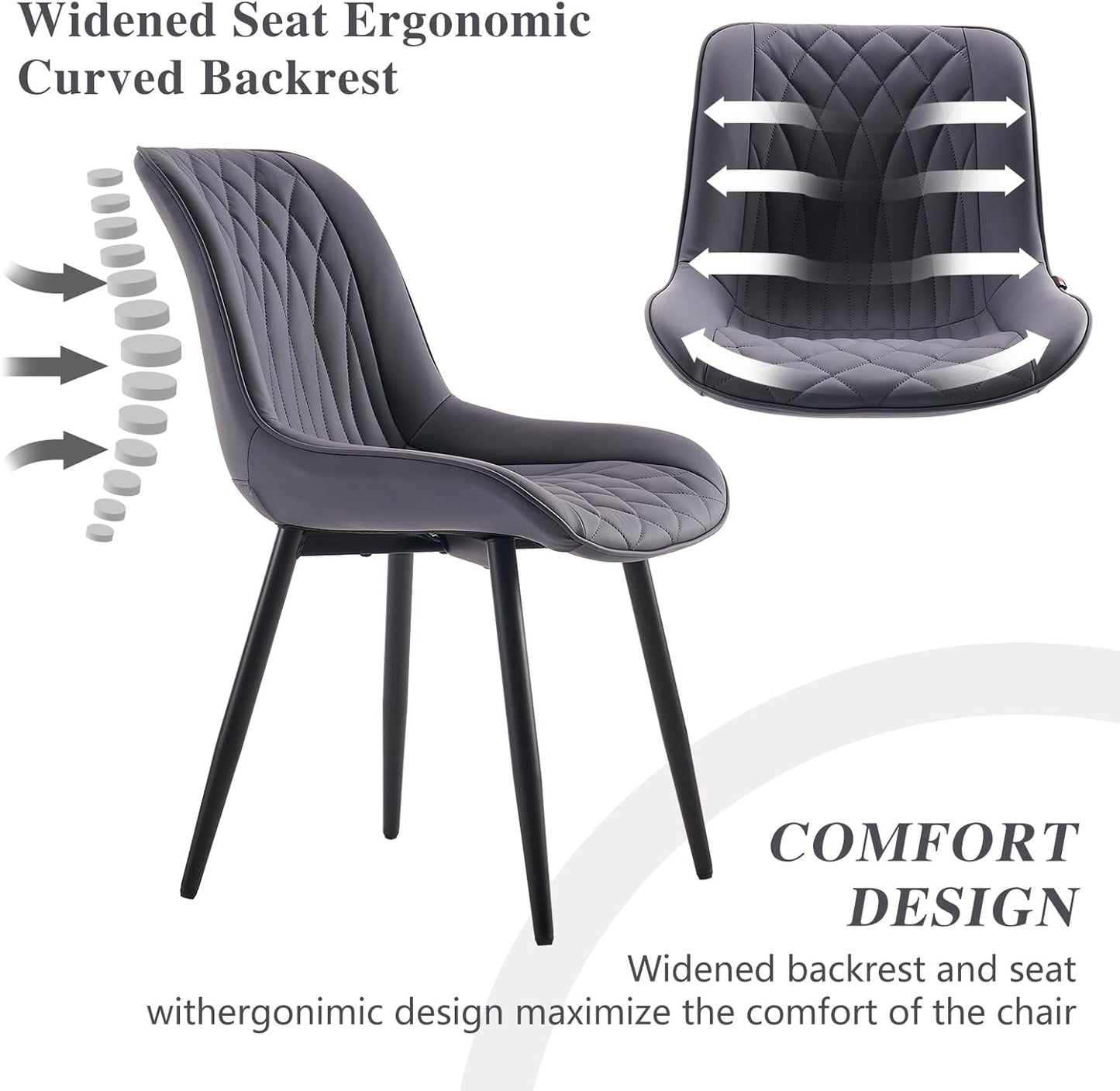YOUNIKE Dining Chairs Set of 2 with High Backs Mid Century Modern Kitchen Dining Room Chairs PU Faux Leather Upholstered Comfortable Wide Padded Accent Side Chair for Living Room Grayish Purple