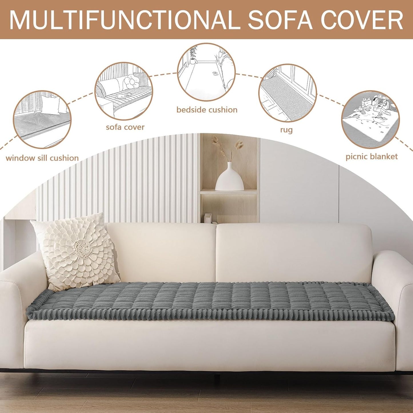 Smiry Couch Cover for Dogs Washable, Non Slip Fuzzy Pet Couch Covers for 3 Cushion Sofa Pet Friendly, Thick Soft Sofa Slipcovers Cushion Protector (Dark Grey, 27.6" x 70.9")