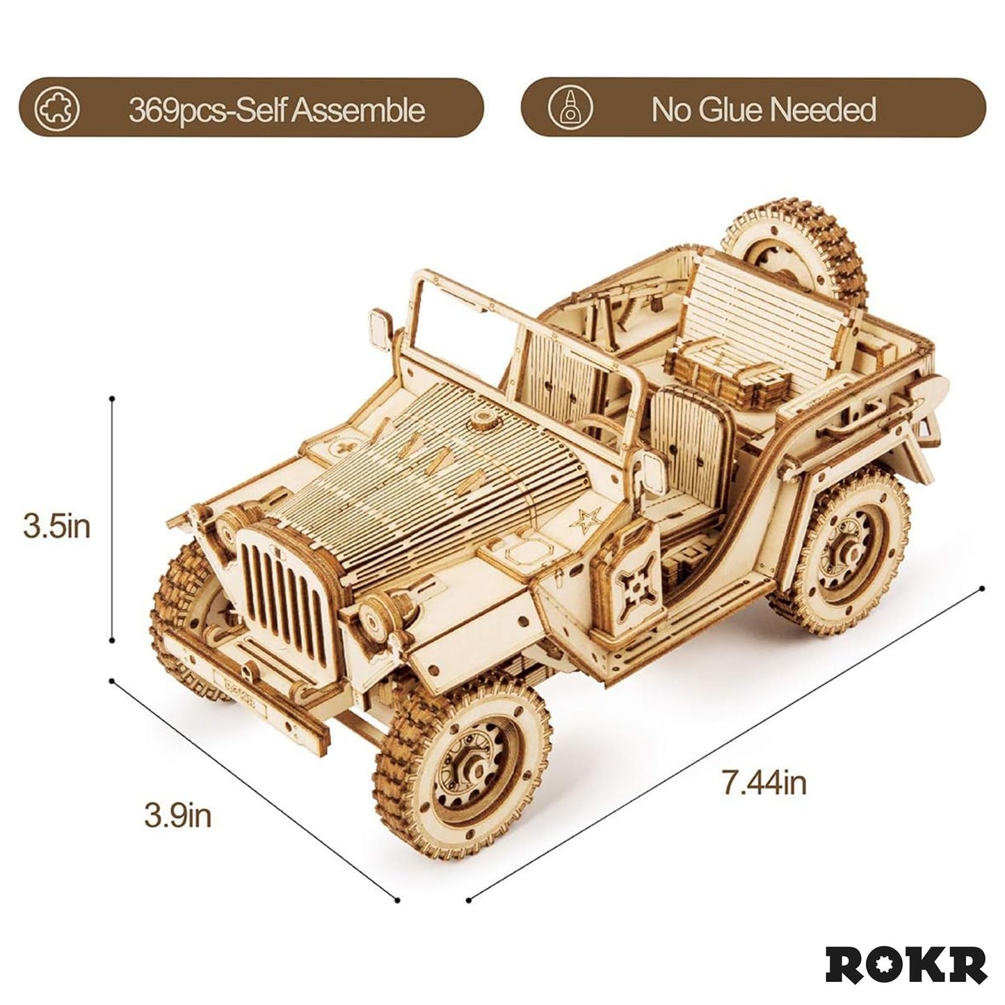 ROKR 3D Wooden Puzzle for Adults-Mechanical Car Model Kits-Brain Teaser Puzzles-Vehicle Building Kits-Unique Gift for Adults,Teens on Birthday/Christmas Day(1:18 Scale)(MC701-Army Field Car)