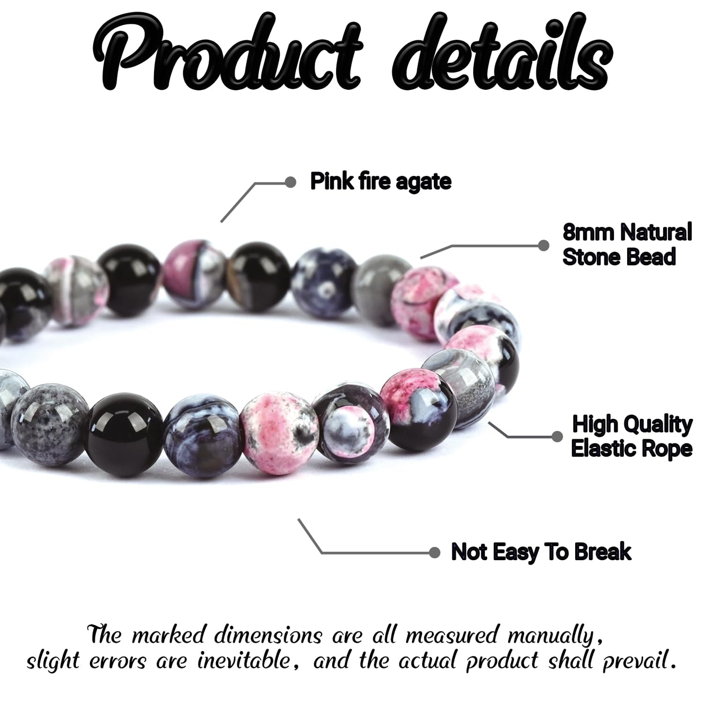 PZTIIY Crystal Bracelet - Natural Energy Crystal Bracelet for Men and Women (ZLY-Pink agate)