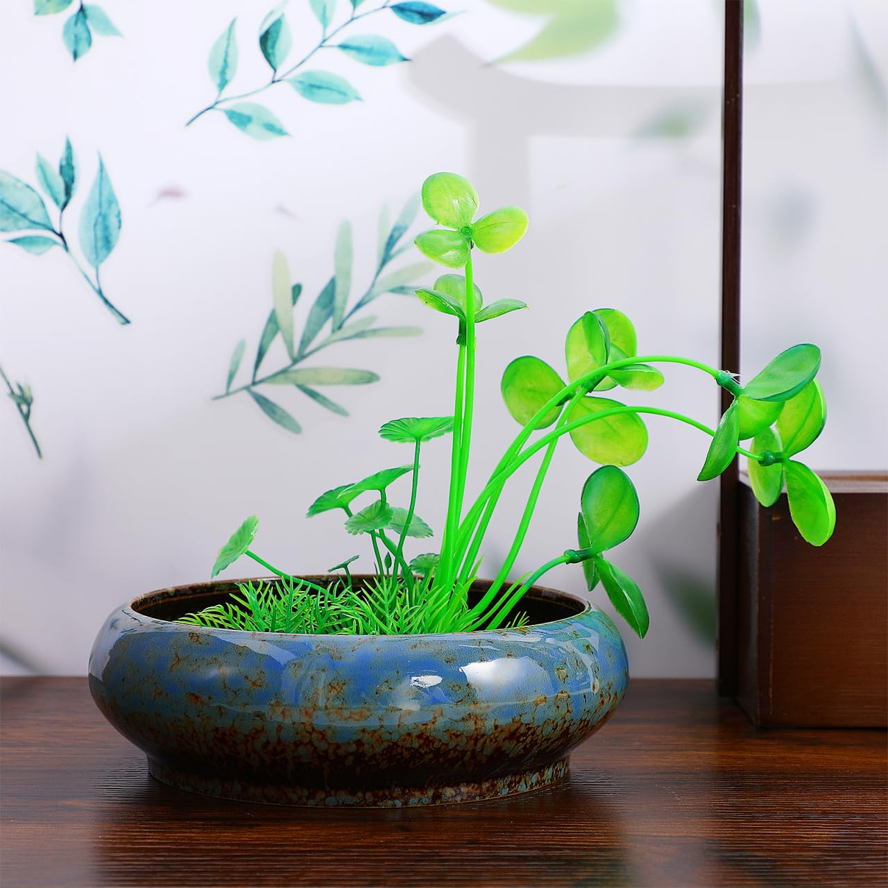 INOOMP Hydroponic Plants Pot Ceramic Succulent Bonsai Pot 8Inch Water Lily Pot Narcissus Planting Bowl Flowerpot Container Garden Decoration