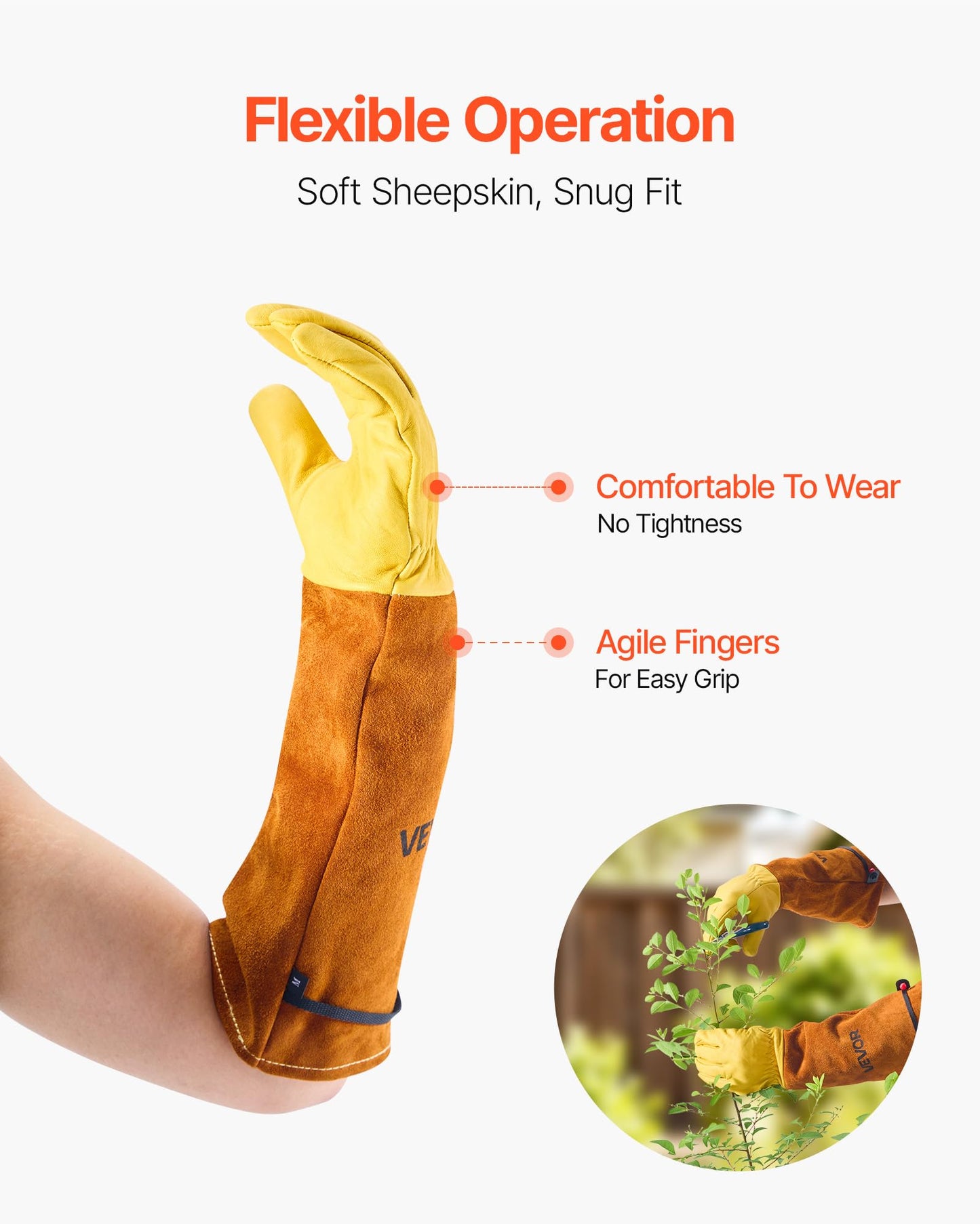 VEVOR Gardening Gloves, Thorn Proof & Puncture Resistant Garden Gloves with Elastic Cuff, 17.5 in Long-Sleeve Glove Rose Pruning Glove for Men & Women Weeding Digging Planting, Size M