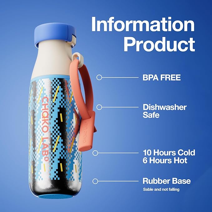 CHAKO LAB Insulated Ti Water Bottle with Two Strap | BPA-Free Leak Proof | 17oz Bottle with Spout Lid & Straw | Sunny