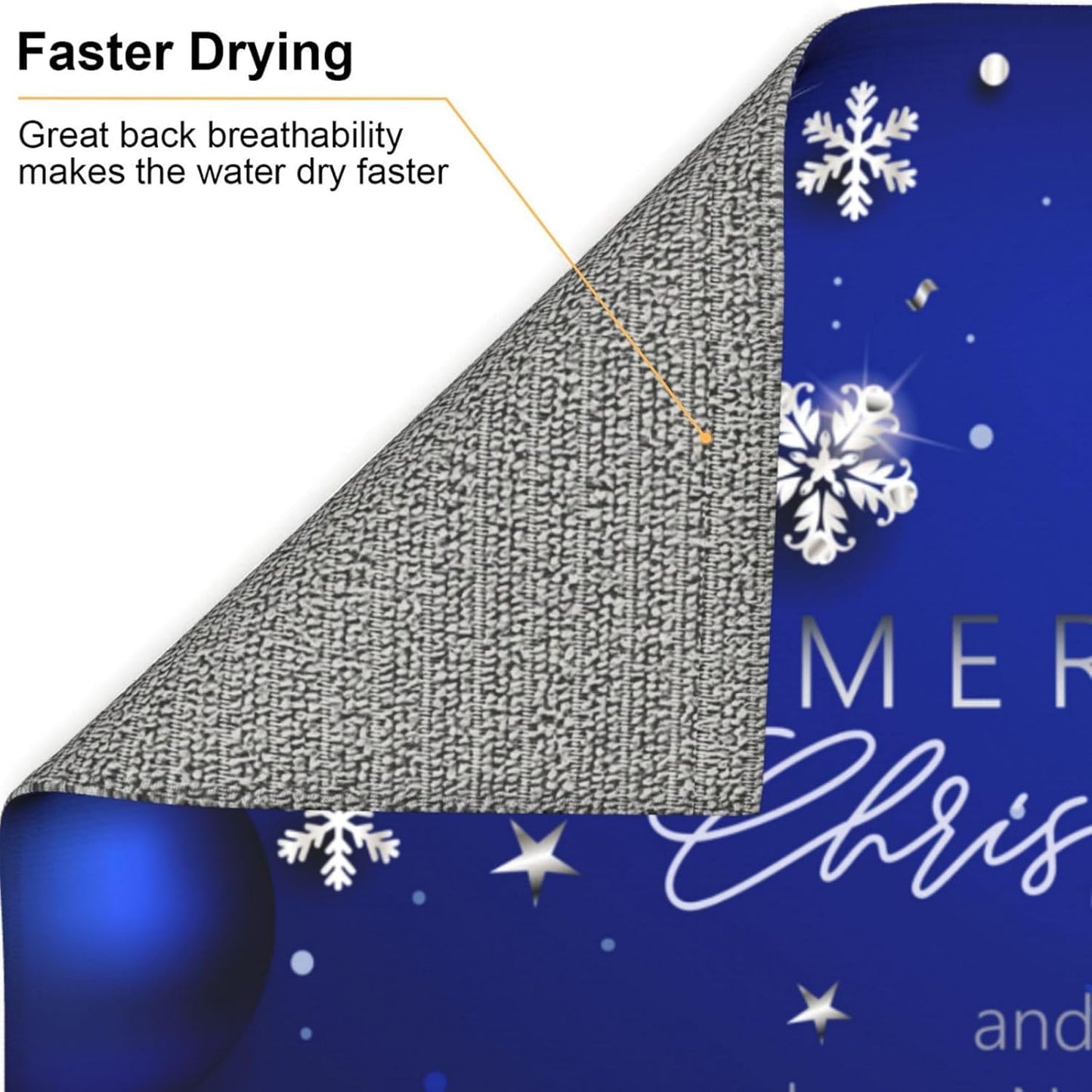Dish Drying Mat Christmas Blue Ball Fir Branch Snowflake for Kitchen Counter Absorbent 16x18 Inch Microfiber Dishes Plate Glass Dry Draining Pad Reversible Washable