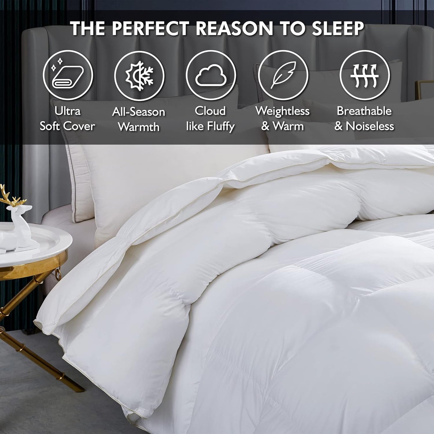 Luxurious White Solid Heavy Weight, Oversize California King Size Goose Feathers Down Comforter for Winter Weather, 108 X 98 inches, Premium Baffle Box, 100% Egyptian Cotton Cover, 90 oz. Fill Weight