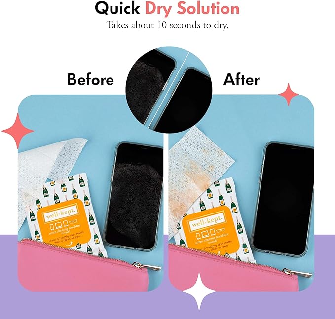 Well-Kept Tech & Lens Wipes - Eyeglass, Screen & Phone Cleaning, Multi-Surface, Lint-Free, Pre Moistened, Streak-Free & Non Scratching - Bubbly, 6 Pack (90 Count)
