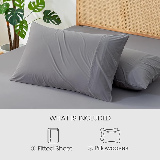 Cozy Bliss Premium Cooling Sheet Set King Size, Q-Max>0.4, 3PCS No Flat Sheet with 2 Pillowcases, Breathable Fitted Sheet for Hot Sleepers & Night Sweats, Deep Pocket Up to 18 Inches, Dark Grey